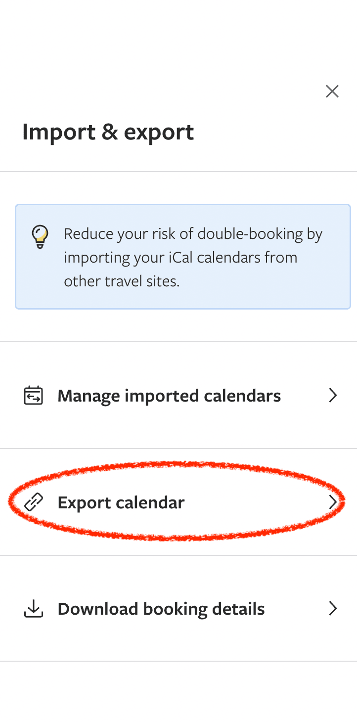 Import & Export panel showing Export calendar option